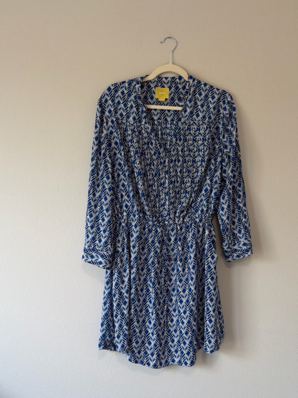 Blue Geometric Long Sleeve Dress